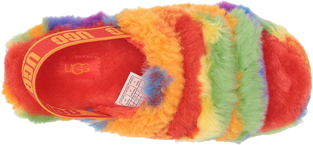 UGG Unisex-Child T Fluff Yeah Slide Cali Collage Slipper Little Kid 4-8 Years 3 Little Kid Rainbow Stripes