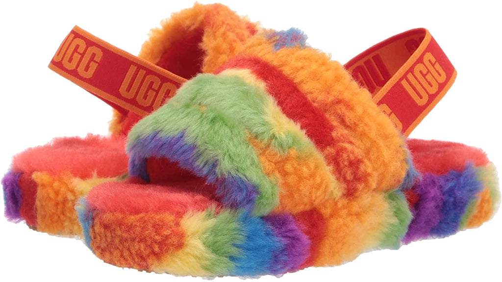 UGG Unisex-Child T Fluff Yeah Slide Cali Collage Slipper Toddler 1-4 Years 8 Toddler Rainbow Stripes
