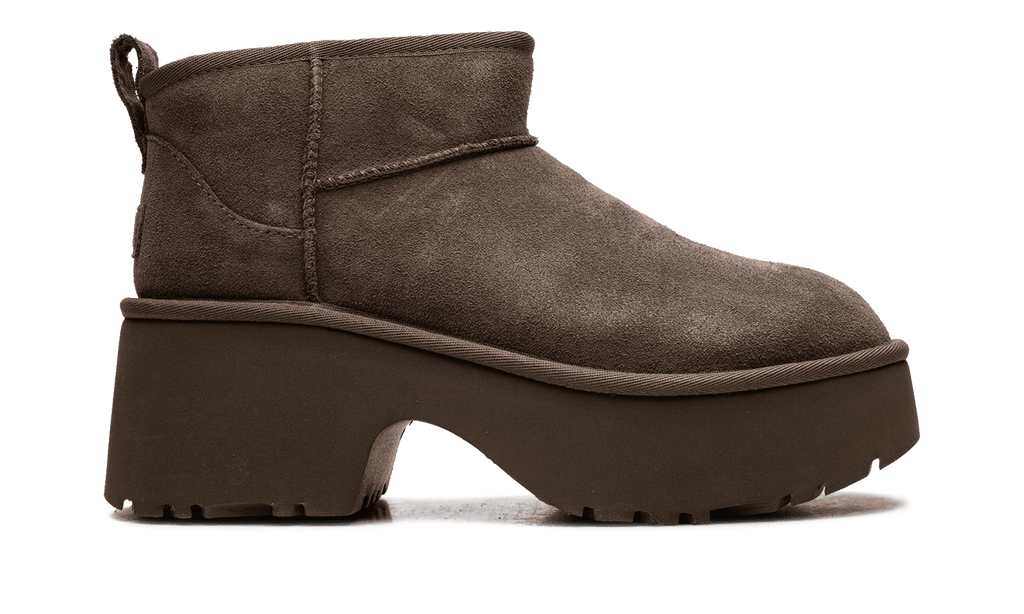 UGG WOMENS Classic Ultra Mini New Heights Boot Womens "Hickory" 1158311 HCK 1158311 HCK from Stadium Goods