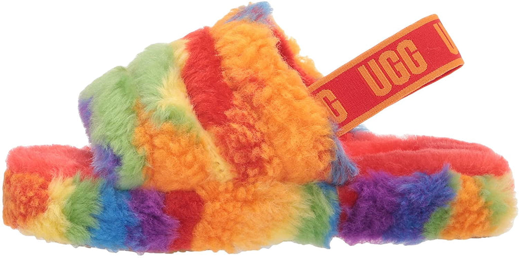 UGG Unisex-Child T Fluff Yeah Slide Cali Collage Slipper Toddler 1-4 Years 8 Toddler Rainbow Stripes