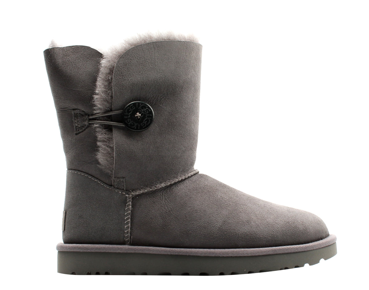 UGG Womens Grey Gray Cushioned Bailey Button Ii Leather Snow Boots 5